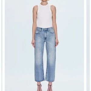 PETITE LEXI MID RISE BOWED STRAIGHT JEAN - BOWIE 28 Petite